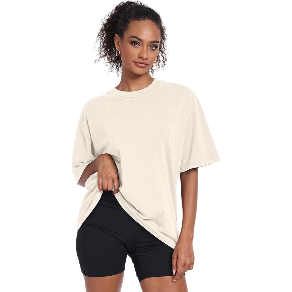 Women’s Vintage Cotton Oversized T-Shirt Short Sleeve Baggy Streetwear Casual - Picture 3 of 8